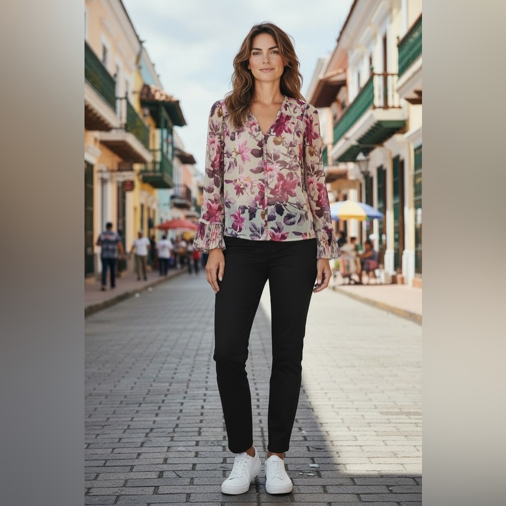 PAIGE Floral Silk Long Sleeve Blouse. Size Small - Picture 7 of 7